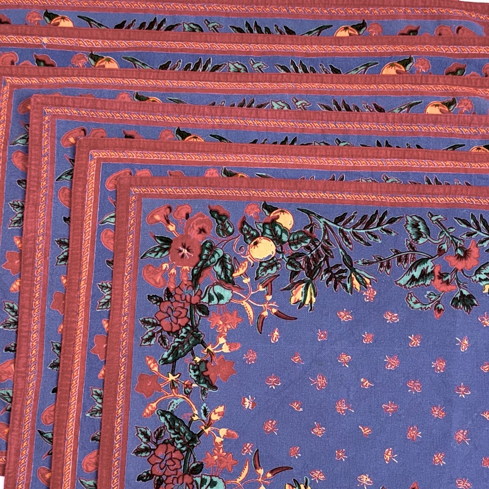 Williams Sonoma 'Provence' Blue & Red French Country Cotton Placemats VTG 1990's